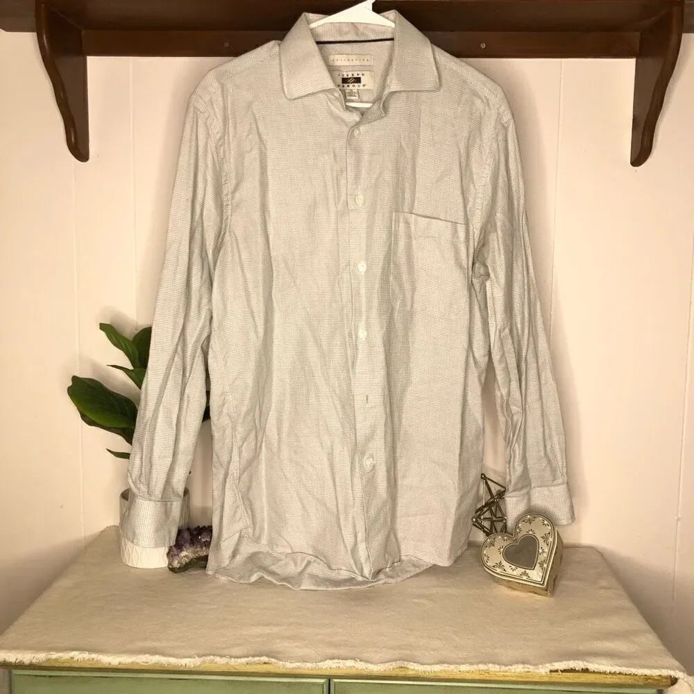 Joseph Abboud Men's Patterned Long Sleeves Cotton Button-Up Shirt Gray Size 16